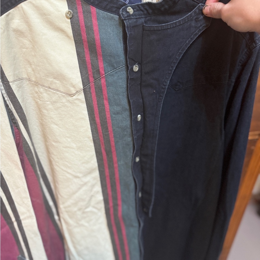 Wrangler Brushpopper Striped Color Block Mens Button Down size 16 1/2 x 35 - Picture 2 of 5